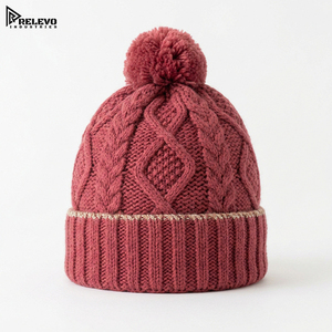 Bonnet en tricot torsadé diamanté de haute qualité pour l'hiver, avec revers souple et bordure métallique – Vente en gros - Product Image 1