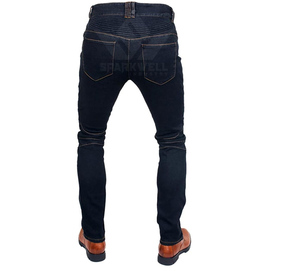 Jean en denim indigo foncé pour homme, coupe slim, taille mi-haute, extensible, avec empiècements côtelés, style motard, décontracté, en coton, pour le quotidien - Product Image 1