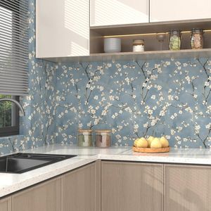 Carta da Parati Floreale Blu Boho Adesiva 44,2 cm x 300 cm Rami in Fiore e Fiori Bianchi Carta Adesiva Rimovibile con Foglie di Alberi - Product Image 6