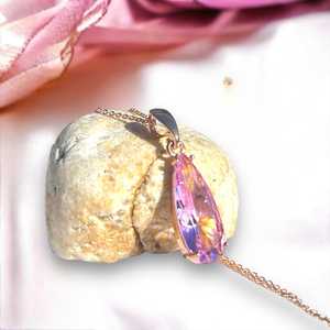 จี้รูปหยดน้ำประดับพลอยแซฟไฟร์สีชมพูทำมือสไตล์วินเทจ ตัวเรือนเงินแท้ 925 ชุบทองคำขาว 14K ดีไซน์หรูหรา เหมาะเป็นของขวัญ - Product Image 2