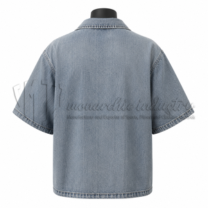 Camisa de Trabajo Casual de Manga Corta con Cierre Completo, de Mezclilla Azul Claro, Personalizada para Hombre, Primavera, Fabricante de Marca Privada ODM - Product Image 2