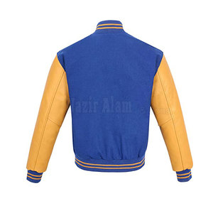 Blouson Letterman pour homme à manches en cuir, corps en mélange de laine, poignets en tricot, style streetwear, vêtement d'extérieur - Product Image 2