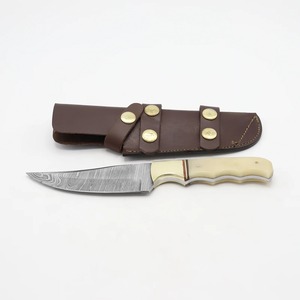 Damascus Steel Hunting <b>Knife</b> Drop Point Blade With <b>Bone</b> <b>Handle</b> And Leather Sheath For Outdoor Camping Survival Use - Product Image 3