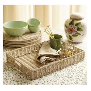 Bandeja de Servir de Ratán Tradicional Hecha a Mano de Primera Calidad, con Asas de Madera Maciza, Bandeja Decorativa de Fibra Natural para Té y Café - Product Image 2