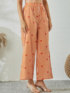 Orange Striped Heart Digital Print Cotton Quick Dry Traditional <b>Kurta</b> Set <b>Women</b> Regular Fit Knee-Length Casual Wear India - Product Image 3