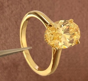 Canary Yellow Oval Brilliant Cut <b>Cz</b> Diamond <b>Ring</b> Four Claw Prong Double Hidden Halo Solid Gold Birthstone Jewelry for Women - Product Image 1