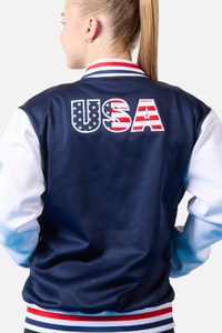 Veste universitaire bleue personnalisée pour femme, col montant côtelé, veste de baseball pour femme, veste Letterman pour femme - Product Image 6