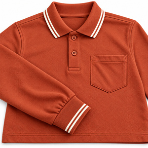 Polo de Manga Larga Color Rojo Ladrillo para Niños y Niñas, Uniforme Escolar con Bolsillo - Product Image 3