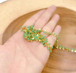 Blue Beaded <b>Chain</b> Rosary Style 2mm Faceted Glass Crystal Gold Wire Wrapped <b>Chain</b> Roll Jewelry Making Bulk Wholesale - Product Image 4