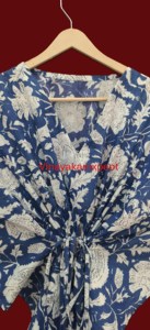 Stunning Blue Floral Print Eco-Friendly Midi <b>Kaftan</b> Regular Fit High Waist Asymmetrical Deep V-neckline Short Sleeve Long <b>Kaftan</b> - Product Image 2