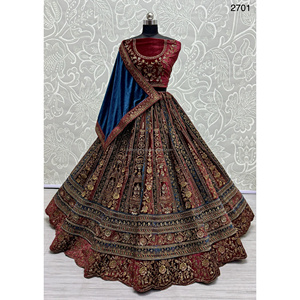 Collections de velours de vêtements de mariée indiens pour la mariée avec le travail de Zarkhan par Fabzone - Product Image 4
