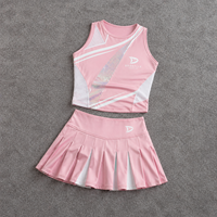 Tenue de cheerleading personnalisée pour femmes, jupe plissée rose et haut sans manches, maille respirante, vêtements de compétition de cheerleading