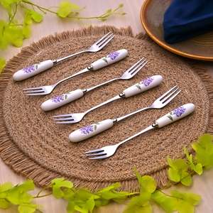 Timeless Serene Mini Metal Dessert <b>Forks</b> Eco-Friendly Lavender Printed Set of 6 for Home & Camping-PC Dinner & Fruit <b>Forks</b> - Product Image 5