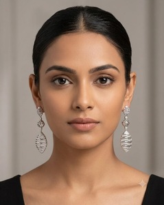 Leaf Motif Elegant American <b>Diamond</b> Tiered Dangle <b>Earrings</b> Stylish Leaf Drop <b>Earrings</b> Party Wear Fashion <b>Earrings</b> For Receptions - Product Image 1