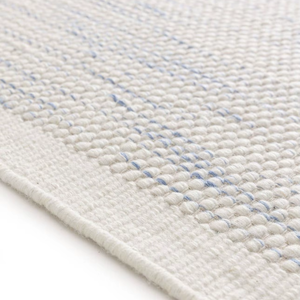 Alfombra Durrie Geométrica de Algodón Hecha a Mano, Tejido Plano Indio, Color Beige Natural y Azul, Moderna, para Sala de Estar o Dormitorio - Product Image 3