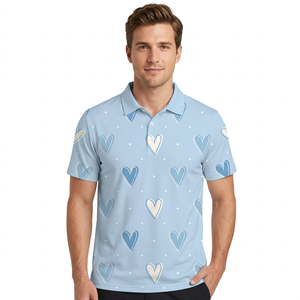 <b>Men's</b> Light Blue Heart Print <b>for</b> <b>Shirt</b> Jersey Short Sleeve Casual Knitted Cotton Breathable Regular Fit Made in Bangladesh - Product Image 1