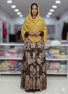 Nouvelle Robe de Soirée Somalienne Éblouissante 2026 pour Filles, en Tissu Voile Jacquard à Motif Paisley et Base Noire Effet Slub - Product Image 3