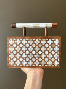 Handmade Modern Wooden Clutch <b>Bag</b> Mop Inlay Mother Pearl Personalized Letterpress Printed Evening Purse Wedding Halloween <b>Gift</b> - Product Image 5