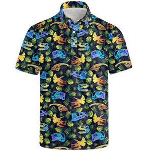 เสื้อโปโลพิมพ์ลายทั้งตัว New Beach Resort ขายส่ง เสื้อโปโลแขนสั้นทรงเข้ารูป ผ้าโพลีเอสเตอร์ ปกเสื้อแบบวินเทจ ติดกระดุม - Product Image 1