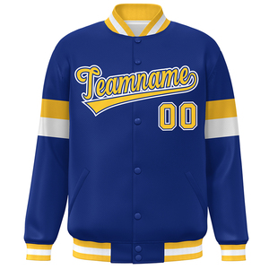 Herren Blau-Gelbe College-Jacke mit Teamnamen-Aufdruck Nummer 00 Stickerei Vorderer Knopfverschluss Wollfutter Winddicht Reguläre Passform - Product Image 3
