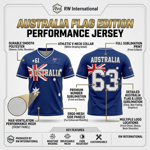 Maillot de football australien pour adulte, coupe classique, unisexe, blanc et bleu, 100% polyester, maille respirante, manches courtes, col en V, été - Product Image 5