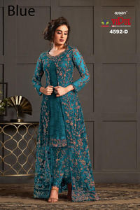 Vêtements indiens et pakistanais, robe longue Anarakali en tissu papillon avec broderie, travail de miroir, dentelle brodée, entièrement cousue - Product Image 2