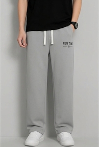 New <b>Time</b> <b>Men's</b> Gray Lightweight 100% Cotton Sweatpants Elastic Waist Drawstring Knitted Casual Autumn Wear Breathable <b>Right</b> Leg - Product Image 2