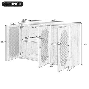 Credenza retrò a 3 ante con ampio spazio contenitivo, ante in rattan sintetico, maniglie in metallo, mobile d'accento per soggiorno - Product Image 4