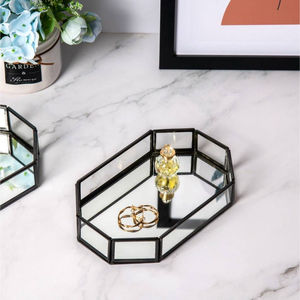 Bandeja de cristal con borde de latón y base de espejo, bandeja de maquillaje para decoración del hogar, organizador de joyas para tocador, para mesa decorativa, mejor precio - Product Image 5