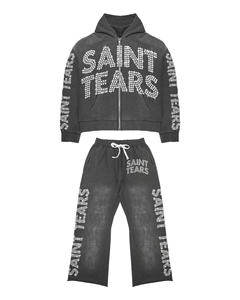 Ensemble survêtement homme avec sweat à capuche zippé et motif strass, pantalon de jogging 2 pièces, streetwear en gros, plusieurs couleurs - Product Image 2