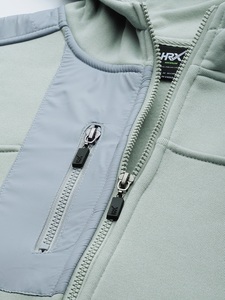 Veste polaire à capuche vert clair pour homme, fermeture éclair sur le devant, couleur unie, respirante, en polyester tricoté, pour l'automne - Product Image 6