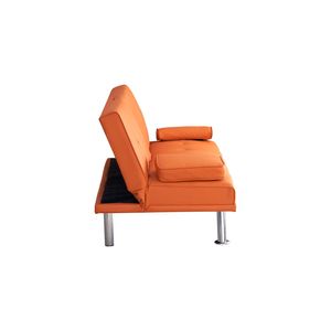 Sofá Cama Multifuncional de Cuero Naranja de 67 Pulgadas con Doble Plegado y Mesa de Centro - Product Image 4
