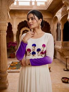 Latest women Ready to Wear Star Georgette Material Anarkali Gownswith Embroidery Woolen Thread Work for <b>Wedding</b> Festival Wear - Product Image 2