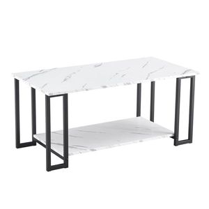 Tavolino da Caffè Rettangolare in MDF Effetto Marmo, 100 cm, con Base in Ferro, 2 Ripiani, Spessore 3,8 cm, per Sala da Pranzo o Caffetteria, Materiale Metallico Resistente - Product Image 3