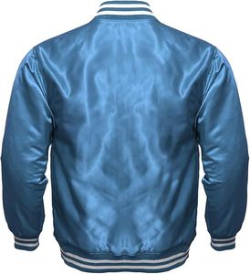 Chaqueta Varsity Clásica Azul de Poliéster con Ribete en Contraste, Cuello Redondo, Chaqueta Deportiva para Adultos, Otoño, Regreso a Clases, Graduación - Product Image 2