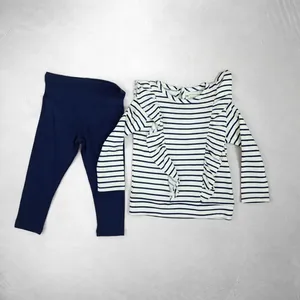 Ensemble robe 2 pièces pour filles - Haut rayé marine + legging - Manches à volants - Coton - Qualité export - Original - Product Image 1