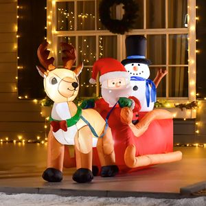 Decorazione Natalizia Gonfiabile da Esterno: Babbo Natale su Slitta con Renne e Pupazzo di Neve, 6,5 Piedi di Lunghezza, con Luci LED - Product Image 2