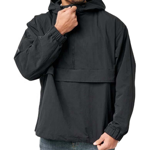 Hot Sale Black Anorak Low MOQ Fitness & Training Apparel Custom Logo Print Quarter Zip Pullover <b>Track</b> <b>Jacket</b> Anorak Windbreaker - Product Image 4