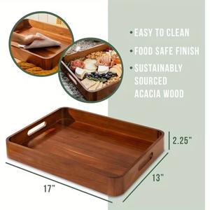 Bandeja Rectangular para Servir de Madera de Acacia |   Bandeja Resistente para Té y Café |   El Mejor Artículo Decorativo para Mesa para Servir Aperitivos - Product Image 3