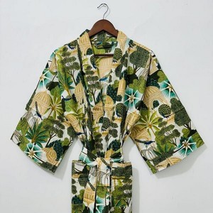 Peignoir en coton en gros, Kimono de nuit fait main, Robe élégante et douce, Kimono imprimé en coton, Kimono long artisanal - Product Image 4