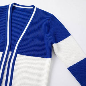 <b>Women's</b> Long Sleeve Color Blocked Rib Knit <b>Cardigan</b> Open Front Casual Duster Midi <b>Sweater</b> Blue White Full Length - Product Image 6