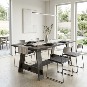 Premium wooden mykonosh dining table minimalist <b>solid</b> dark reclaimed <b>wood</b> kitchen meal <b>desk</b> natural textured top surface spacing - Product Image 4