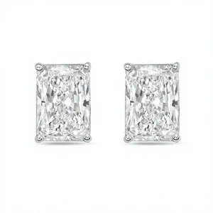 Customizable Diamond 18K Gold Plated <b>Emerald</b> Cut Mixed Shape Luxury Modern <b>Stud</b> Earrings - Product Image 3