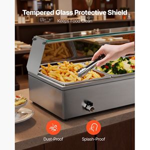 Scaldavivande Elettrico Commerciale 1500W in Acciaio Inox, Buffet da Banco con Coperchio in Vetro e Controllo Manuale della Temperatura - Product Image 4