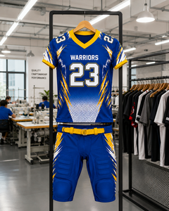 Uniforme de Fútbol Americano para Hombre Warriors, Conjunto de Jersey y Pantalones con Estampado por Sublimación Azul y Amarillo, Número 23, Poliéster Transpirable para Adultos - Product Image 5