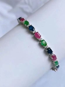 Pulsera de Plata de Ley con Baño de Oro Blanco y Piedras Naturales Multicolores - Elegante Joyería de Lujo para Regalo de Boda - Product Image 3