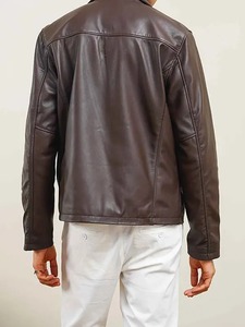 เสื้อแจ็คเก็ตหนังแท้สีน้ำตาลสำหรับผู้ชาย - Product Image 2