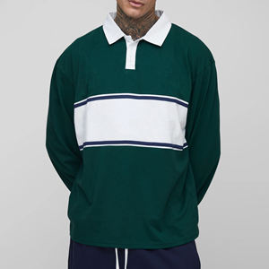 เสื้อรักบี้คุณภาพดีรุ่นใหม่ ระบายอากาศได้ดี กันยับ สีทูโทน กระดุม 3 เม็ด ผ้าฝ้าย 100% แขนยาว ลายทาง - Product Image 4