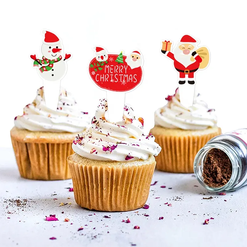 Custom 12pcs Christmas Cupcake Toppers Christmas Cake Decorations Paper Cake Topper Wholesale