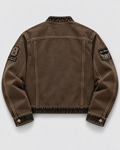 Veste de motard marron vieilli pour homme Sam Tactical, col montant, fermeture éclair, badge brodé, prix abordable, vente en gros, OEM - Product Image 4